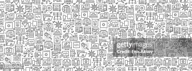 seamless pattern with programming icons - computer coding background stock illustrations