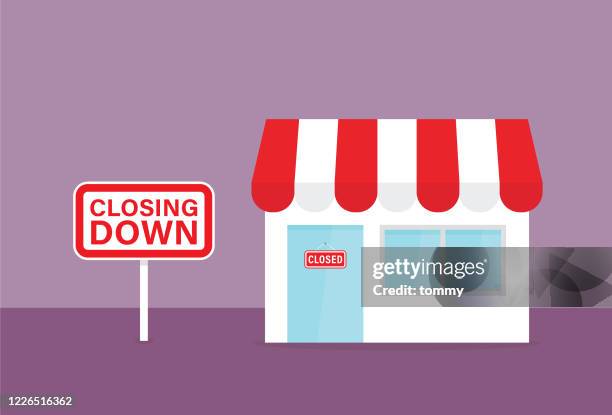 retail shop with closing down sign - stimulus package stock illustrations