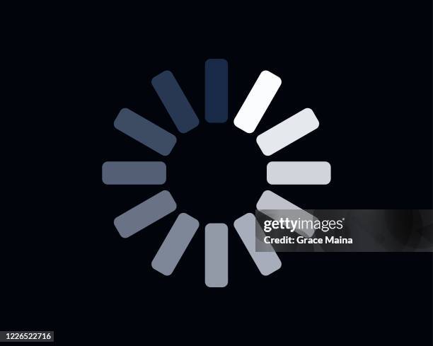black and white loading circle indicator on black background - temporary stock illustrations