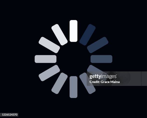 black and white loading circle indicator on black background - screen replacement stock illustrations