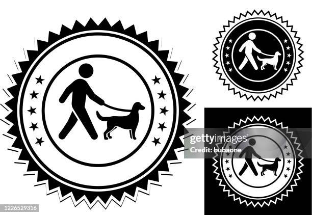 man walking a dog icon - dog black background stock illustrations