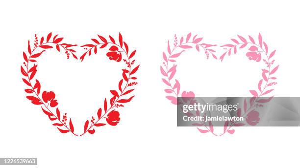 herz form blumenkränze - heart shape frame stock-grafiken, -clipart, -cartoons und -symbole