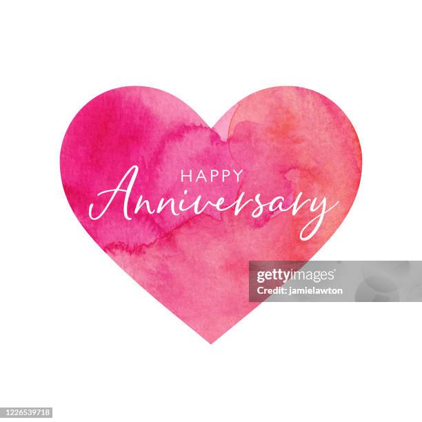 ilustraciones, imágenes clip art, dibujos animados e iconos de stock de happy anniversary watercolour heart - anniversary card