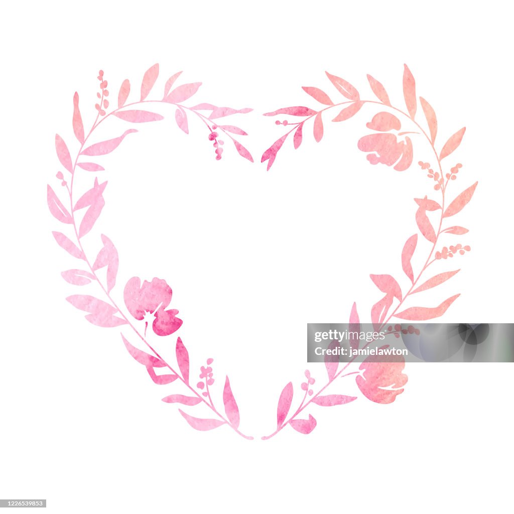 Pastel Watercolour Heart Shaped Floral Wreath