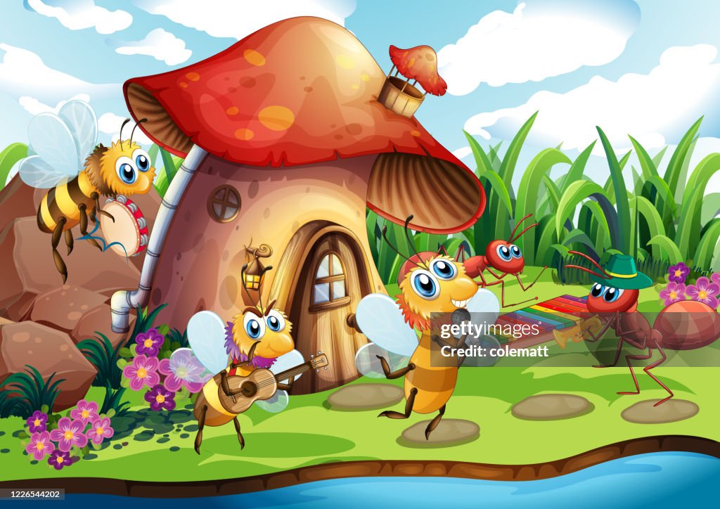 Musical Insekt Insect Musical Band At The Fairy Land High-Res Vector Graphic - Getty ...