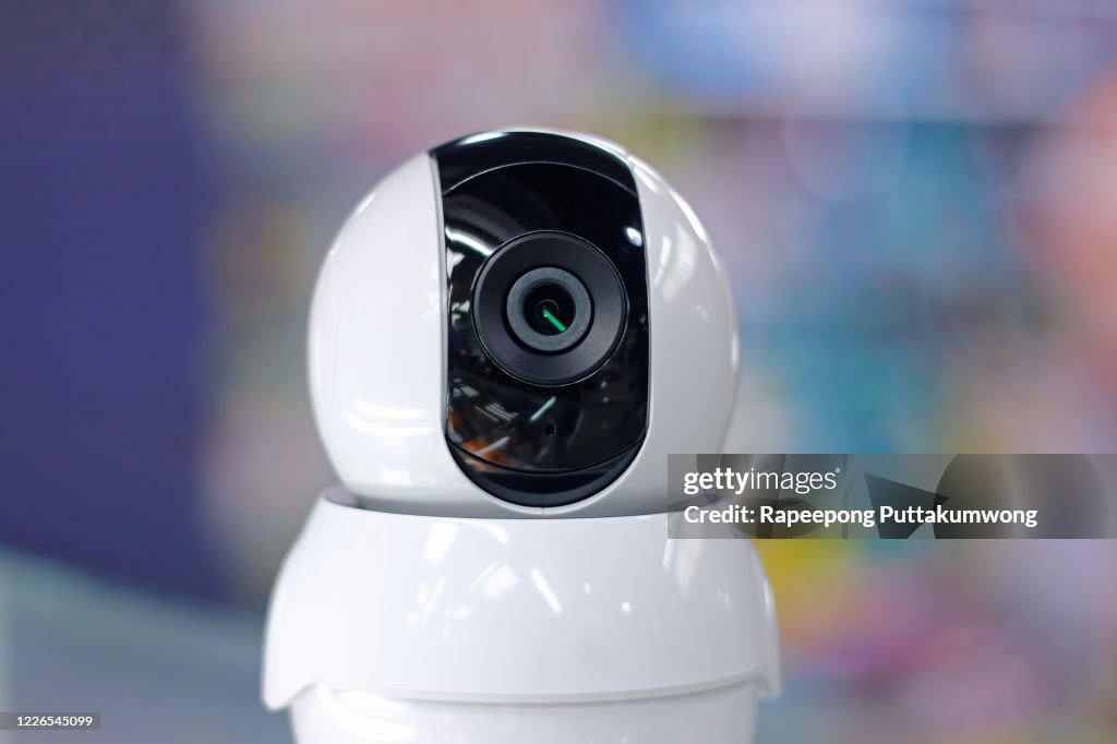 Security CCTV camera or surveillance system, operating inside the building. concept of safety control, crime protect.