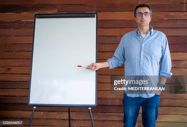 teacher man e-learning or home office businessman presentation wireless - blank shirt stock pictures, royalty-free photos & images
