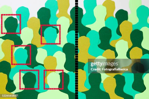 separated facially recognized men - virtual team challenge stock illustrations
