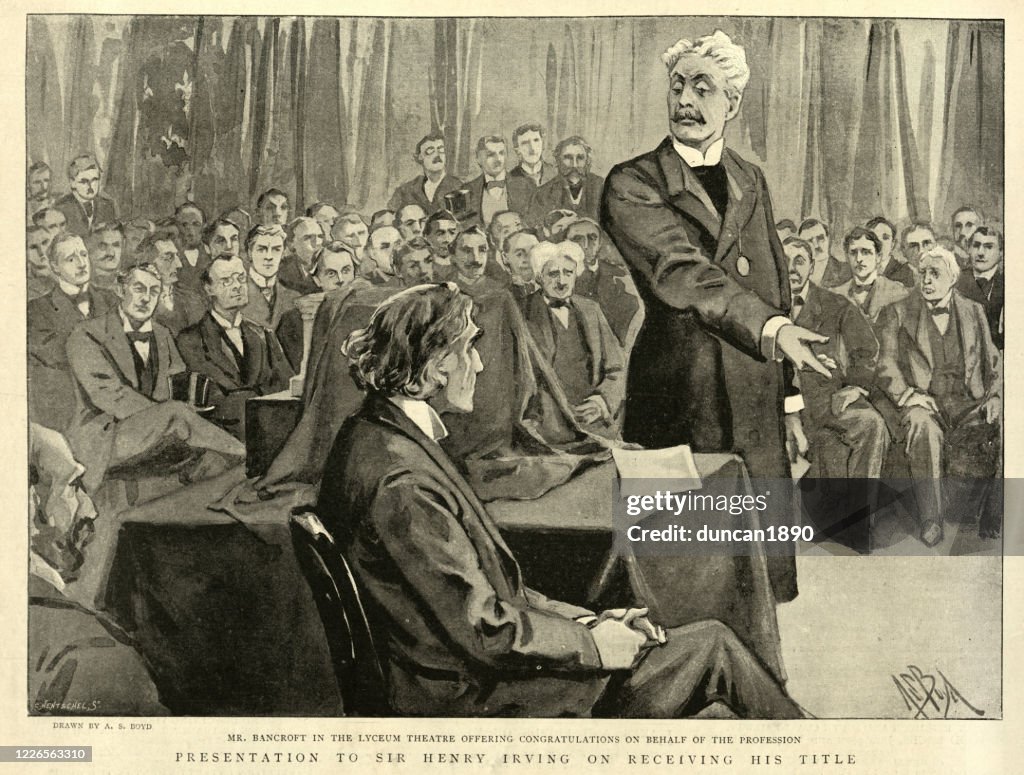 Henry Irving on receiving his title. Lyceum Theatre 19th Century