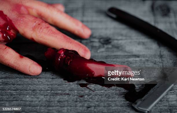 sliced finger bloody - straight razor stock pictures, royalty-free photos & images