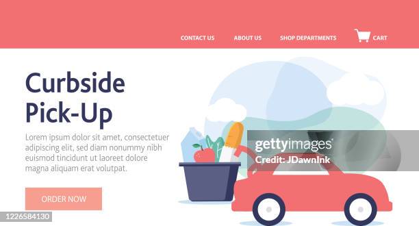 curbside pick up web banner template - picking up groceries stock illustrations