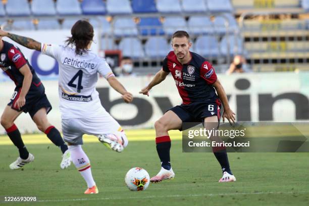 Marko Rog of Cagliari in action during the Serie A match between Cagliari Calcio and US Lecce at Sardegna Arena on July 12, 2020 in Cagliari, Italy.