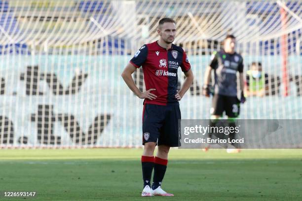 Marko Rog of Cagliari in action during the Serie A match between Cagliari Calcio and US Lecce at Sardegna Arena on July 12, 2020 in Cagliari, Italy.