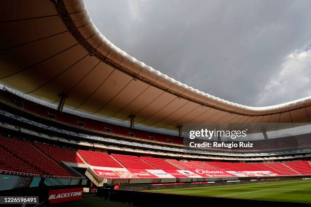General view of the empty stands of Akron stadium before the game between Atlas and Tigres UANL as part of the friendship tournament Copa GNP por...