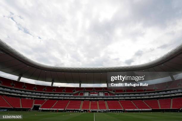 General view of the empty stands of Akron stadium before the game between Atlas and Tigres UANL as part of the friendship tournament Copa GNP por...