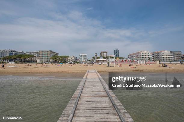 View of Jesolo beach, from today they have reopened the beaches in Veneto on May 23, 2020 in Venice, Italy. Restaurants, bars, cafes, hairdressers...