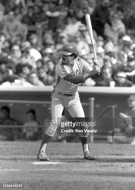 Keith Hernandez of the St Louis Cardinals bats during a MLB game at Wrigley Field in Chicago, Illinois. Hernandez played for the St Louis Cardinals...