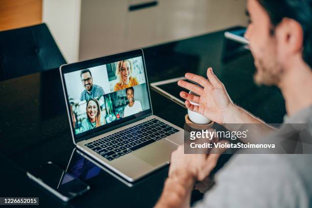 friends in video call - business meeting covid stock pictures, royalty-free photos & images