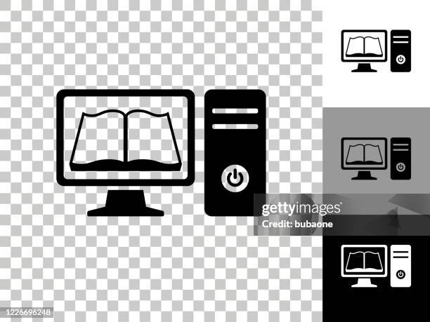 computer book icon on checkerboard transparent background - multiple computer screens white background stock illustrations