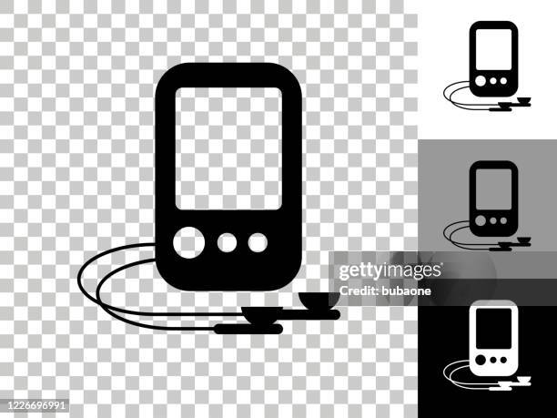mp3 player icon on checkerboard transparent background - multiple electronic devices stock illustrations