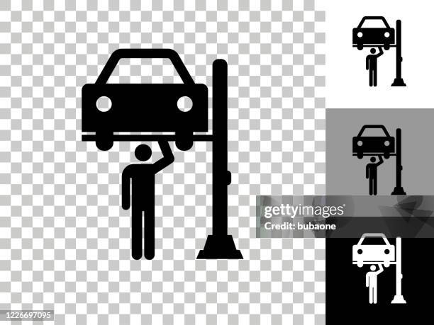 car mechanic icon on checkerboard transparent background - mechanic checking car stock illustrations