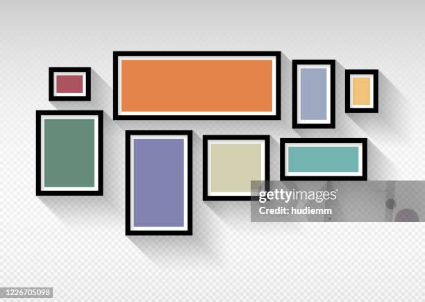 vector blank picture frame on wall - instant camera stock illustrations