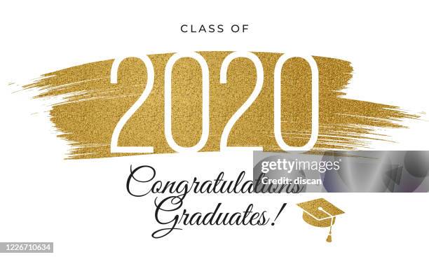 2020 class - congratulations graduates card with golden glitter. - varsity jacket stock illustrations