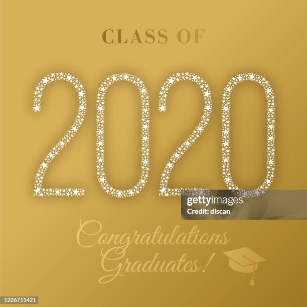 2020 class - congratulations graduates card with golden background. - graduation 2020 stock illustrations