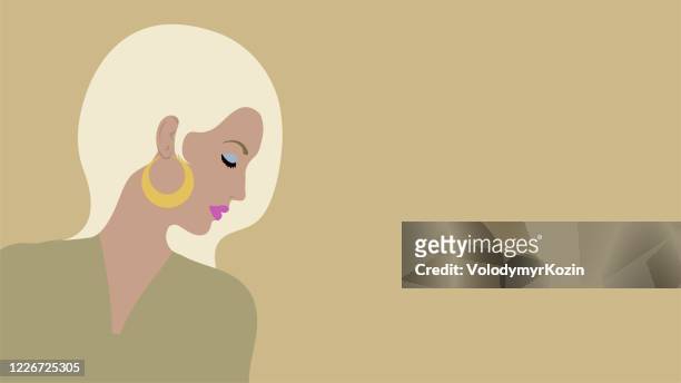 minimalistisches flachporträt eines mädchens im profil - blonde woman stock-grafiken, -clipart, -cartoons und -symbole