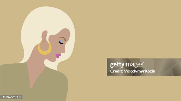minimalistic flat portrait of a girl in profile - earring stock illustrations