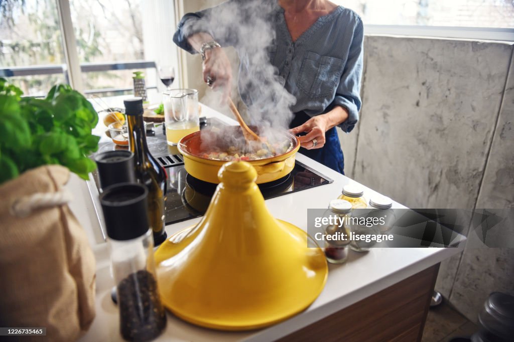 Woman making a moroccan tajine
