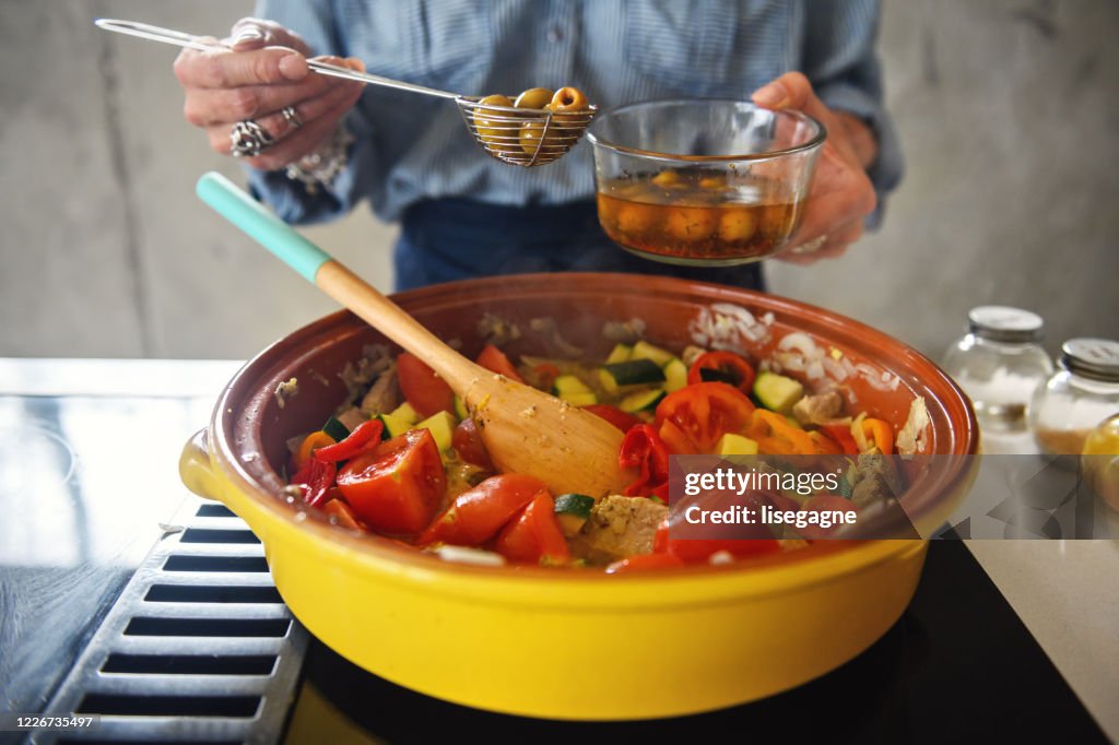 Woman making a moroccan tajine