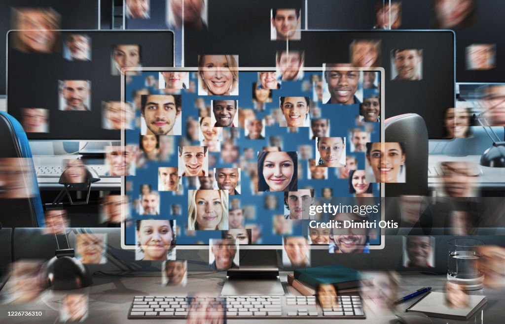Face Into Computer Many Peoples Faces Flying Into Computer Screen High-Res Stock Photo ...