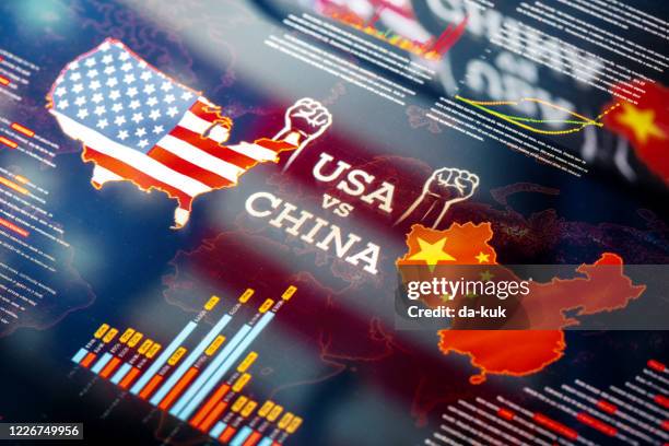 estados unidos contra la guerra comercial y las sanciones de china - china fotografías e imágenes de stock