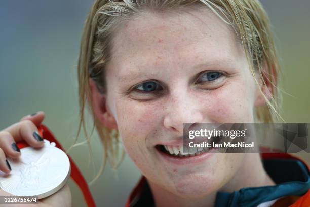 Silver medalist Leisel Jones of Australia is seen during the medal ceremony for the Women's 200m Breaststroke Final held at the National Aquatics...