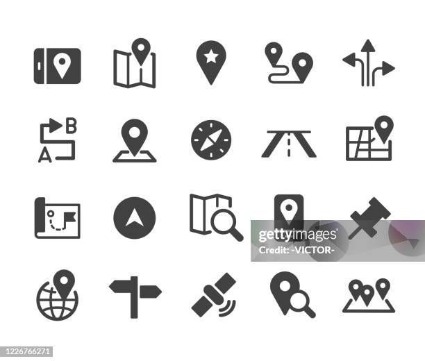 navigation icons - classic series - wayfinding icon stock illustrations