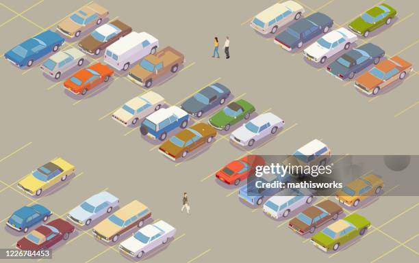 parking lot illustration - 1970s muscle cars stock illustrations