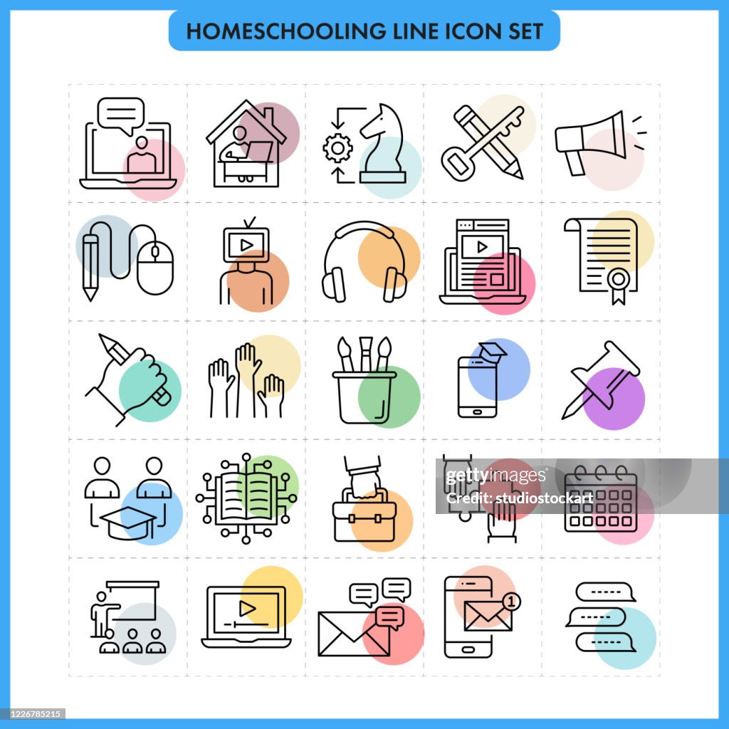 Homeschooling Line Icon Set