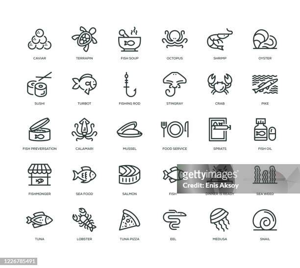 sea food icon set - food and drink industry stock illustrations