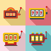 Slot machine icons set, flat style
