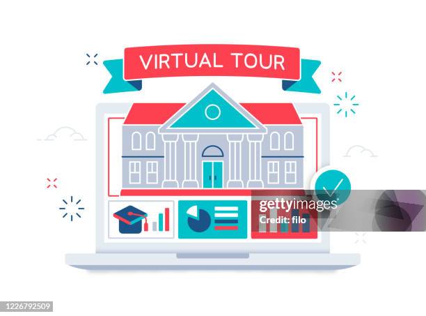 stockillustraties, clipart, cartoons en iconen met virtuele campus tour - university campus