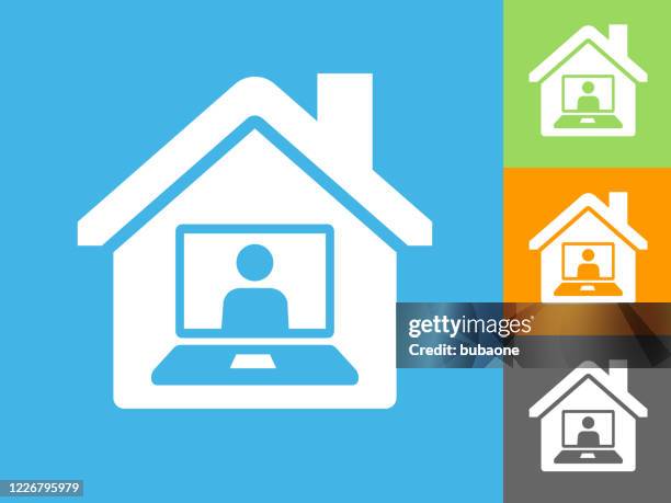 home video conference from laptop icon - man using computer at home stock illustrations