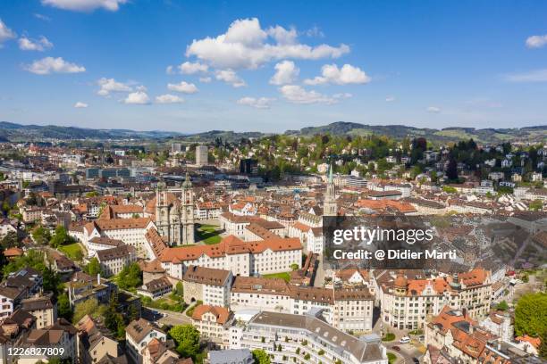 aerial view of st gallen old town with its famous abbey and cathedral in eastern switzerland - st gallen stockfoto's en -beelden