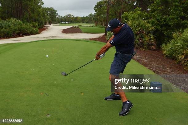 Phil Mickelson plays his shot from the 11th tee during The Match: Champions For Charity at Medalist Golf Club on May 24, 2020 in Hobe Sound, Florida.