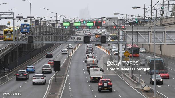 Rush-hour traffic approaching the Harbour Bridge at Milson Point on May 25, 2020 in Sydney, Australia. Additional security and marshalling staff will...