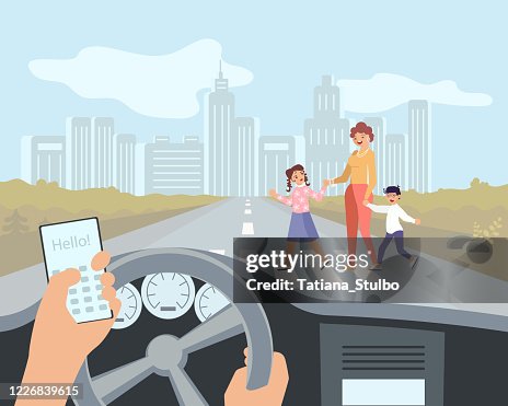 Cartoon Driver Using Mobile Driver Uses His Smartphone High-Res Vector Graphic - Getty Images