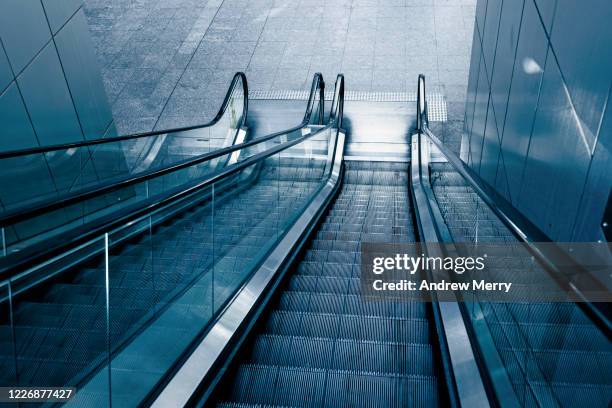 empty escalator, no people in financial district during coronavirus pandemic, australia - street sydney stock pictures, royalty-free photos & images