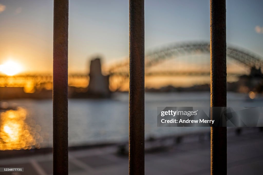 Sydney in lockdown with Sydney Harbour Bridge, coronavirus, COVID-19 pandemic, Australia