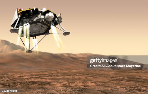 Artist rendering of the InSight robotic lander exploring the surface of Mars, created on March 29, 2018.