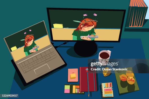 creative working place in modern office interior - home office no people cartoon stock illustrations